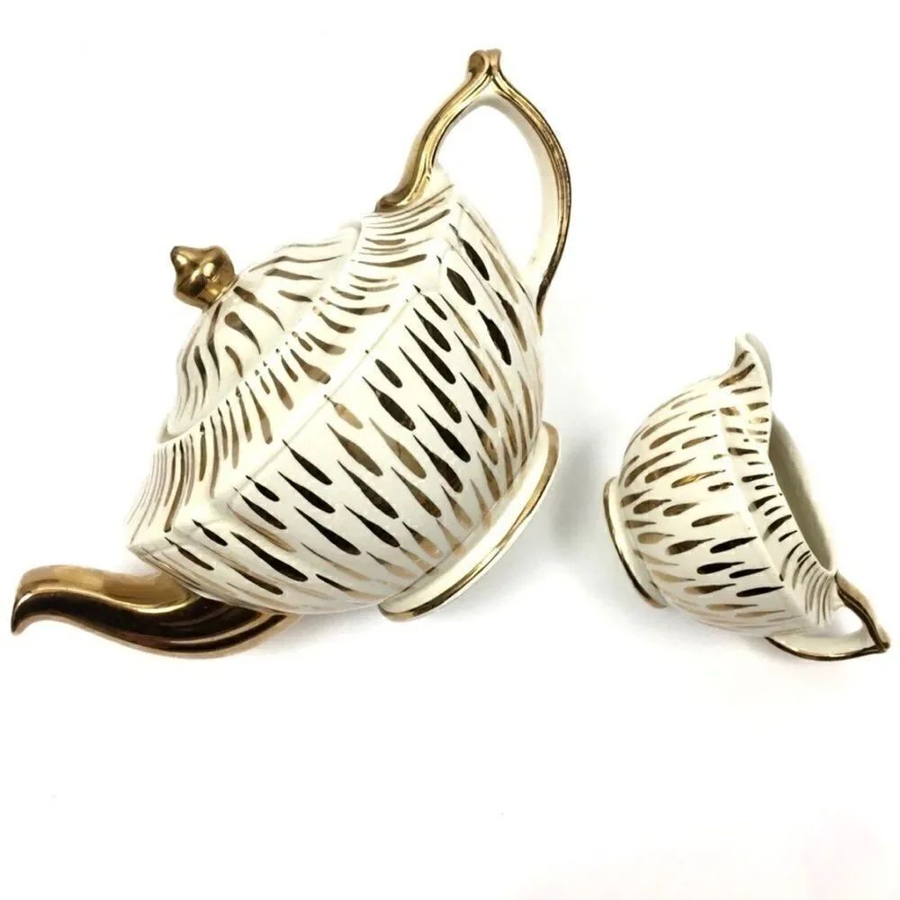 The Loveliest Vintage Sadler Gold Ivory Teapot Set